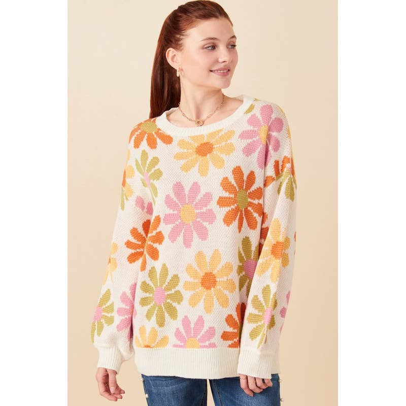 Retro Daisy Knit Pullover Sweater
